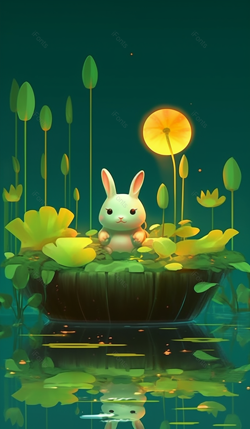 绿色中秋节可爱动物创意插画背景,插画/手绘图,插画/手绘图库,插画/手绘图下载,插画/手绘